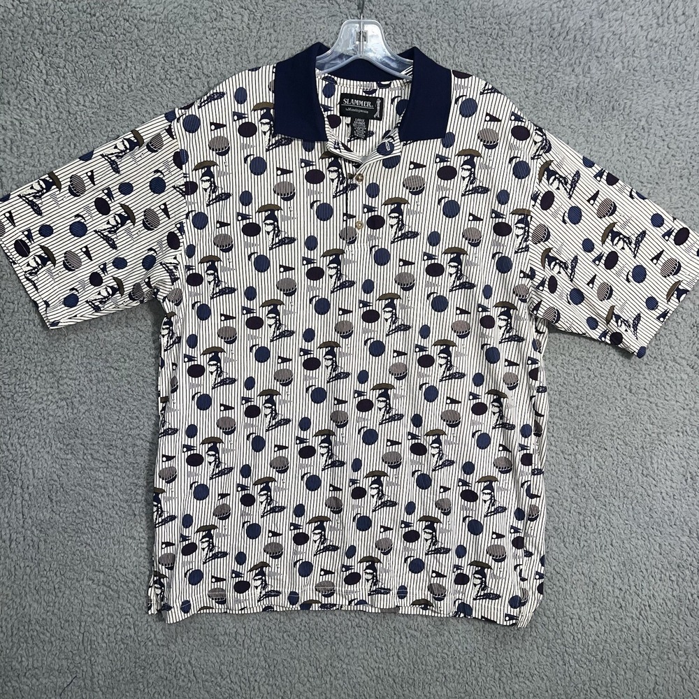 VTG Slammer By Munsingwear Shirt Men's Sz L White All Over Print Golf Polov